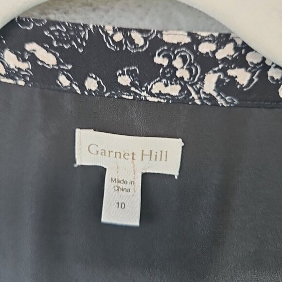 Garnet Hill Dress Womens Size 10 Black Floral Crepe Drop Waist Pockets Button - Picture 3 of 8
